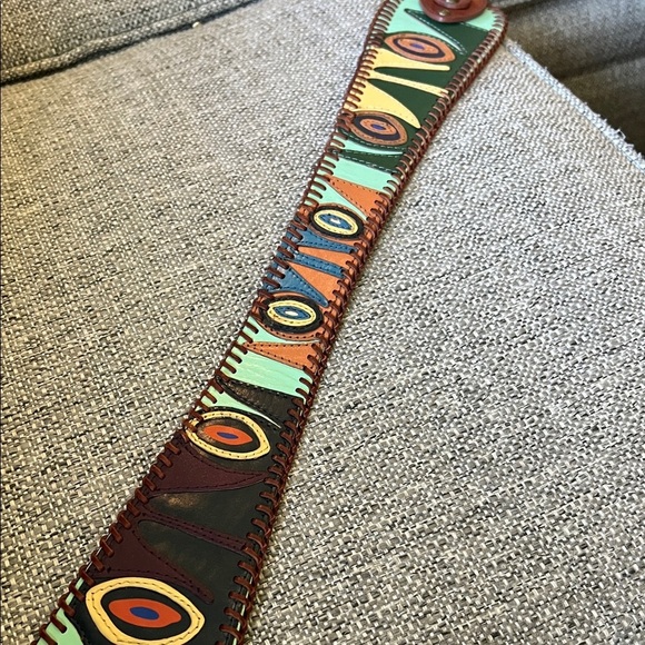 Colorful Patterned Leather Belt with whipstitching statement piece size small - Picture 2 of 8